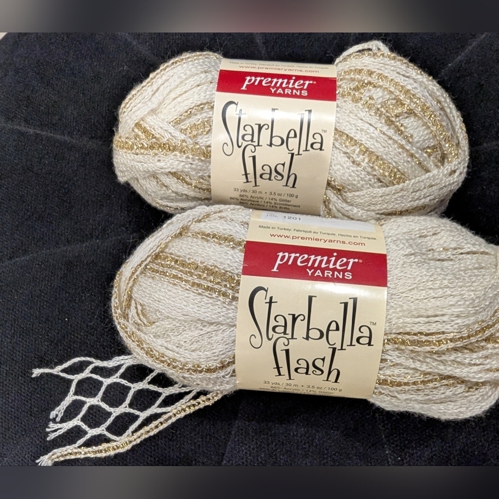 Premier Yarns Starbella Flash Yarn in Cream and Gold 2x 100g Skiens